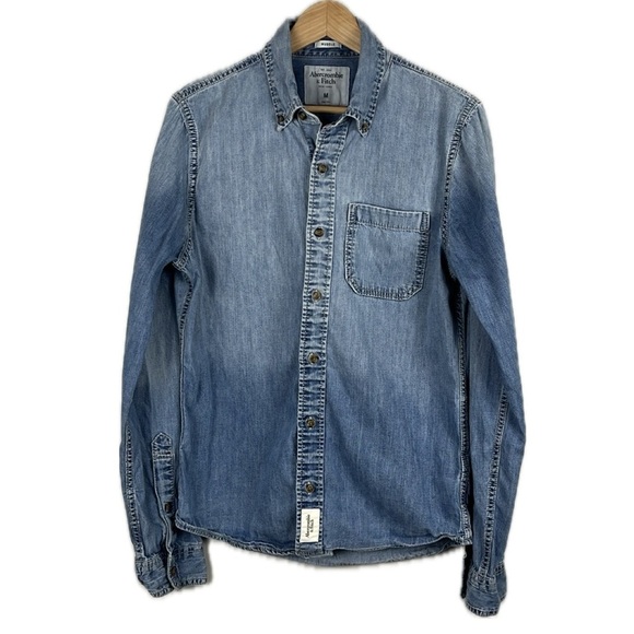 Abercrombie & Fitch Blue Denim Muscle Button Up Shirt Sz M Collared Y2K Country - Picture 1 of 10